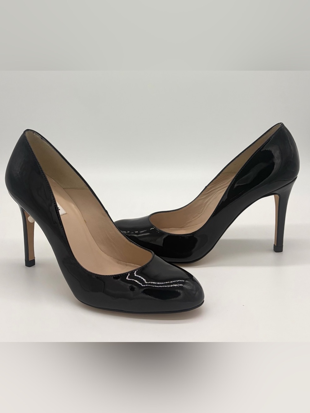LK Bennett Black Patent Round-Toe Pumps
